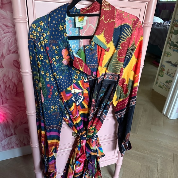 FARM Rio Mix Scarves Chemise Midi Dress NWT - Picture 3 of 14